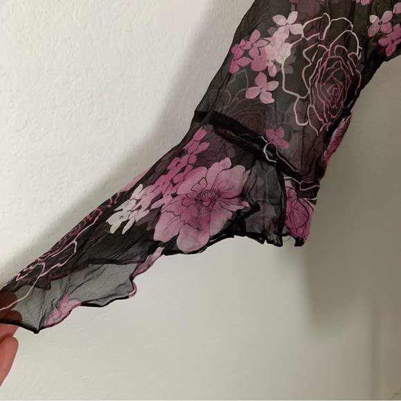 Vintage Y2K Separates Silk Floral Angel Wing Blouse Women’s Petite L Pink Brown - Picture 9 of 17